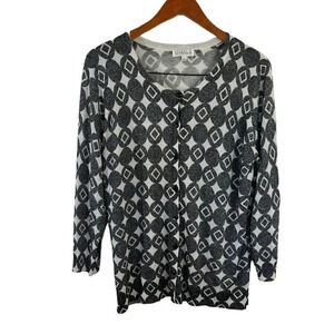 Joseph A. Gray and White Circle and Diamonds Shape Pattern Metallic Cardigan XL